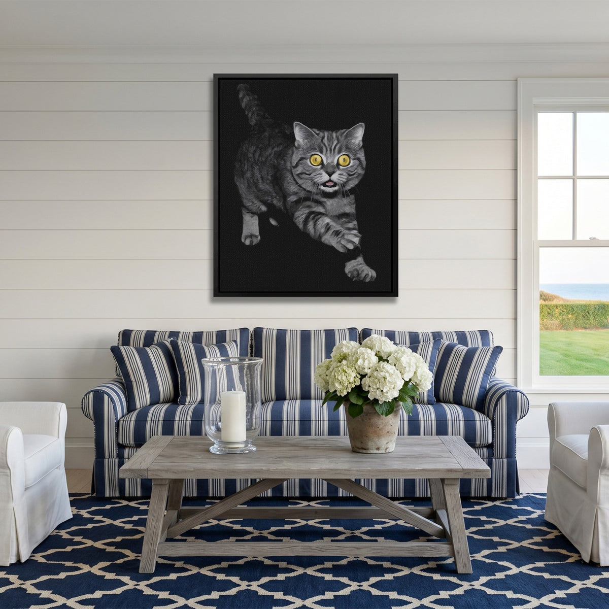 Munchkin Cat Prowling — Munchkin Cat Prowling Striped Couch Port 295