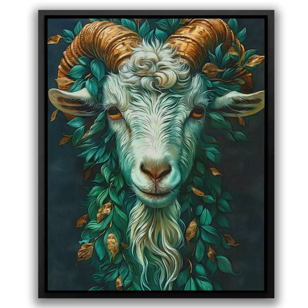 Green Color Goat Mythical Green Goat Canvas | Fantasy Animal Art