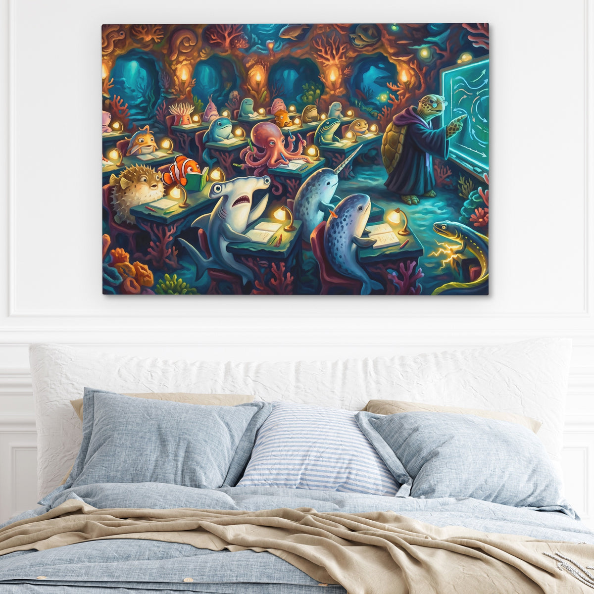 Narwhals Bioluminescent School — Narwhals Bioluminescent School Light Blue Bed 160