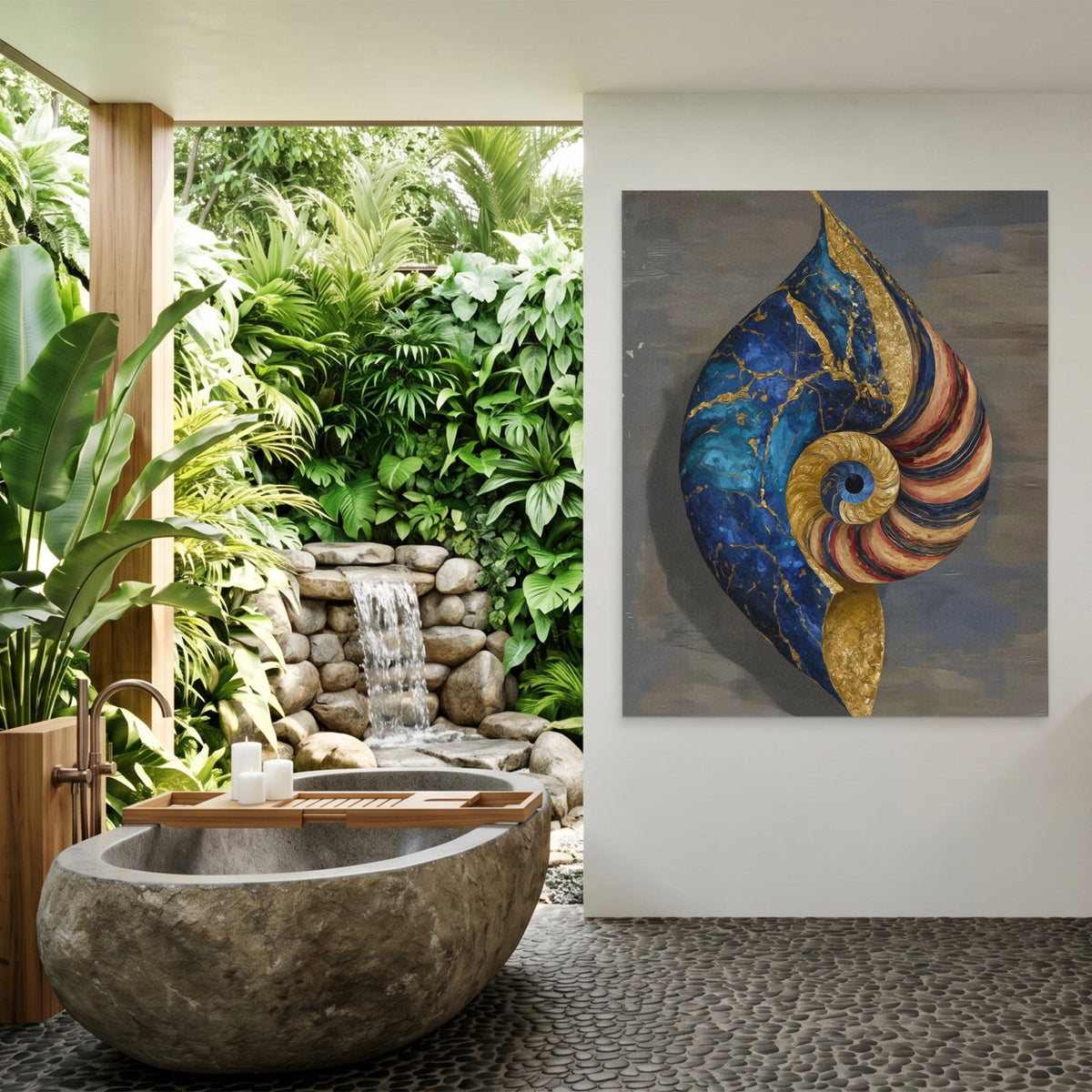 Nautilus Spiral Gold canvas wall art, room view