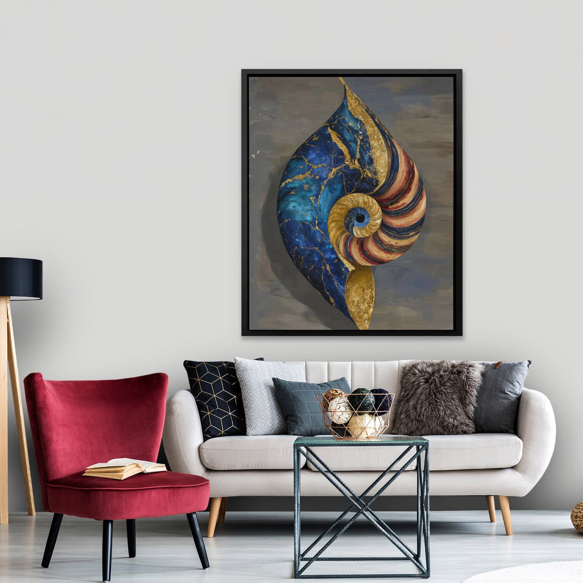 Nautilus Spiral Gold canvas wall art, room view