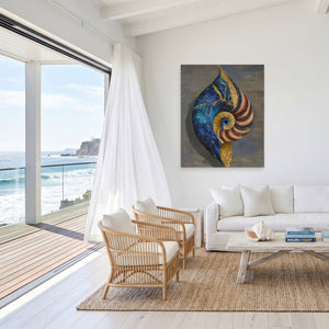 Nautilus Spiral Gold canvas wall art, room view