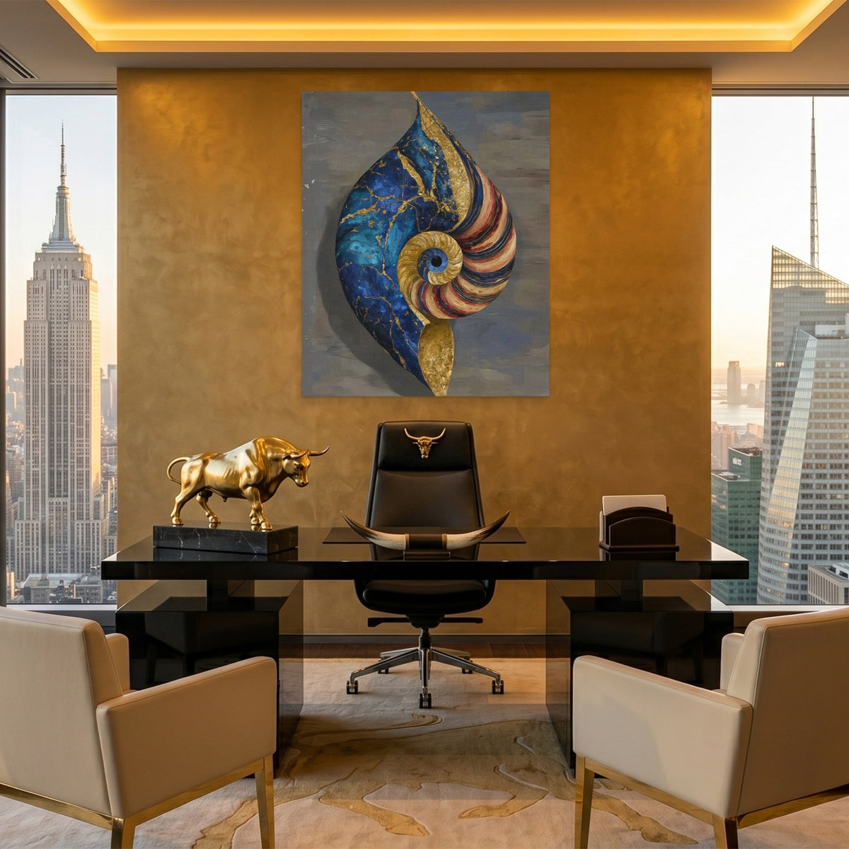 Nautilus Spiral Gold canvas wall art, room view