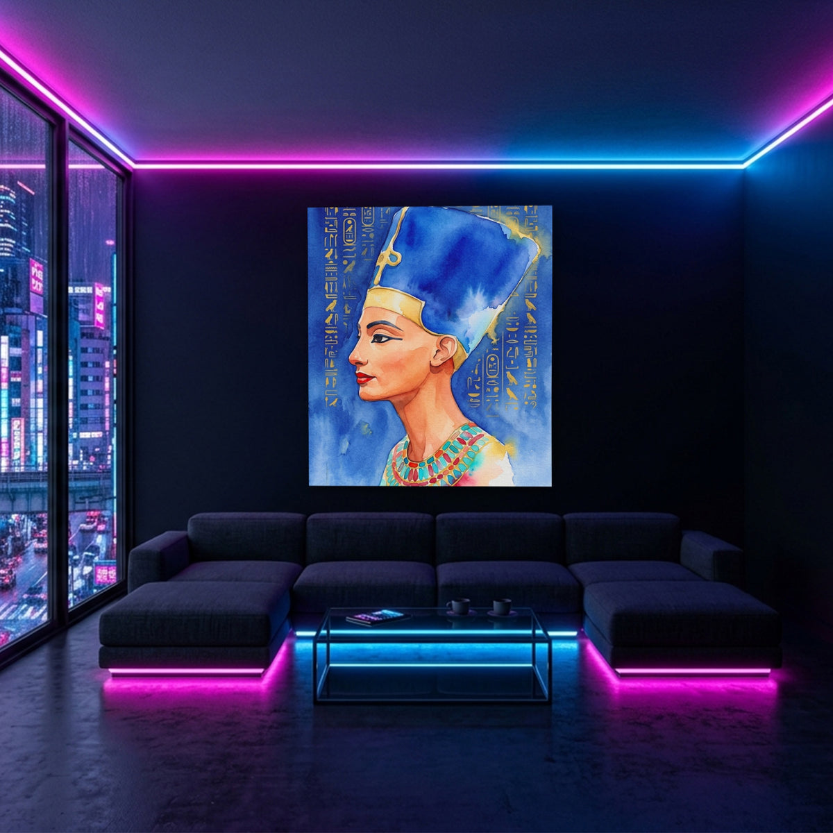 Nefertiti Tall Crown — Nefertiti Tall Crown Blue Pink Neon Room Port 104