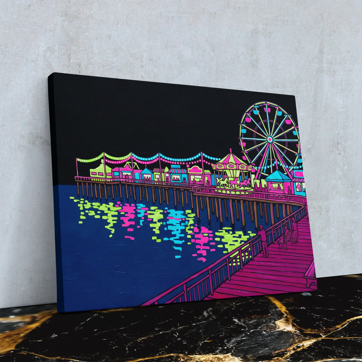 Neon Carnival Pier — Neon Carnival Pier Against Wall4x5 Reflect 12