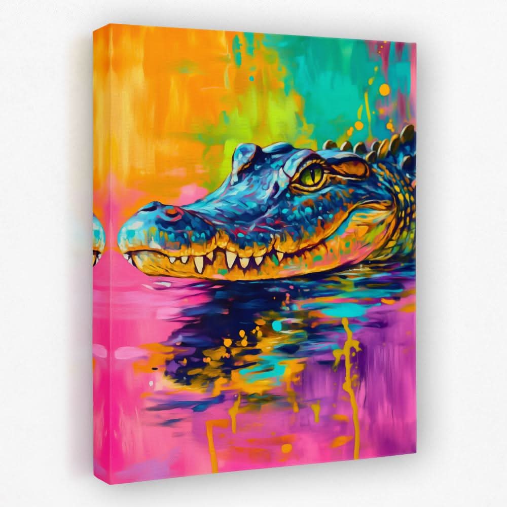 Neon Croc - Alligator Canvas Wall Art