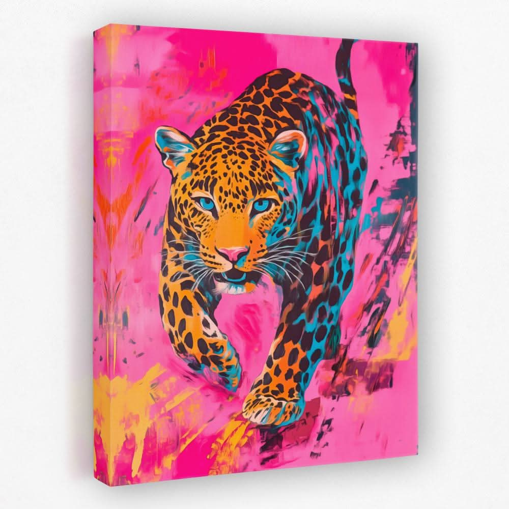 Neon Leopard Power - Big Cat Canvas Wall Art