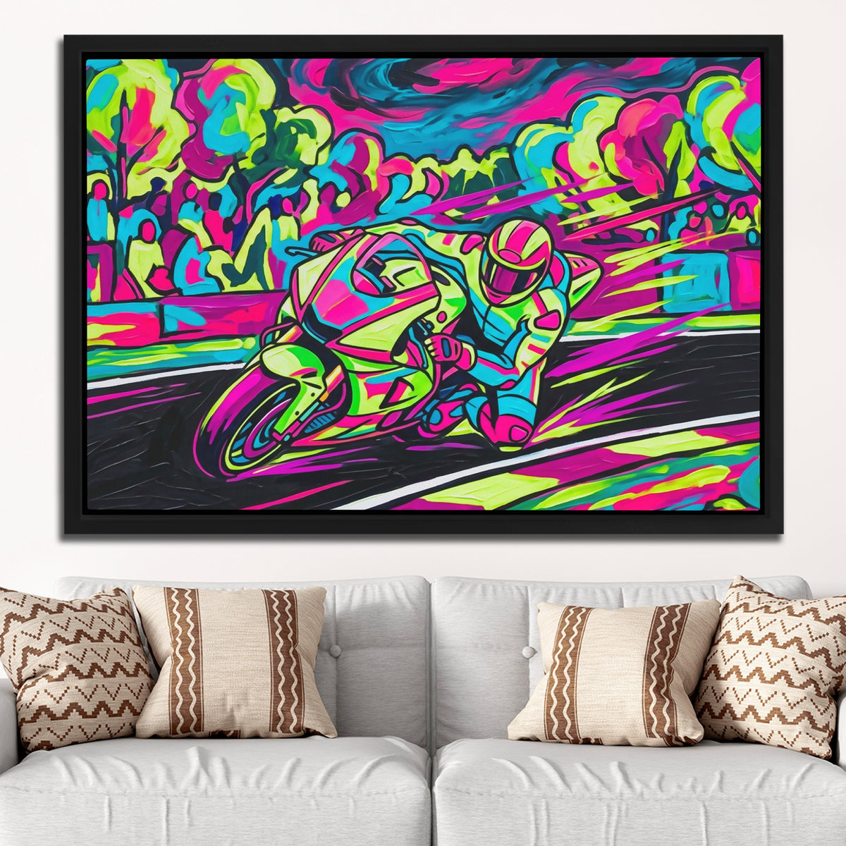 Neon Motorcycle Rush — Neon Motorcycle Rush White Groovy Couch Close 273