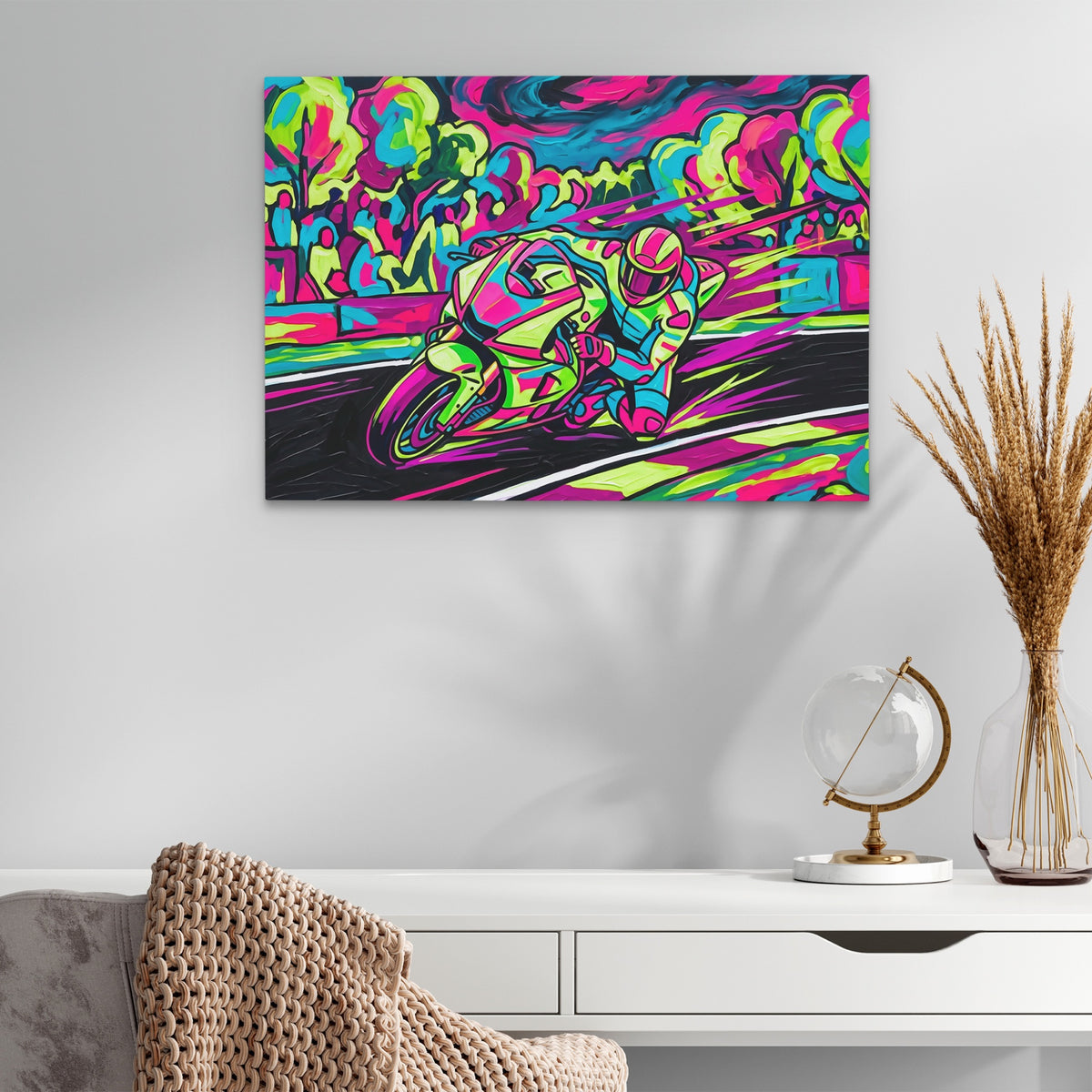 Neon Motorcycle Rush — Neon Motorcycle Rush White Office Glass land 293