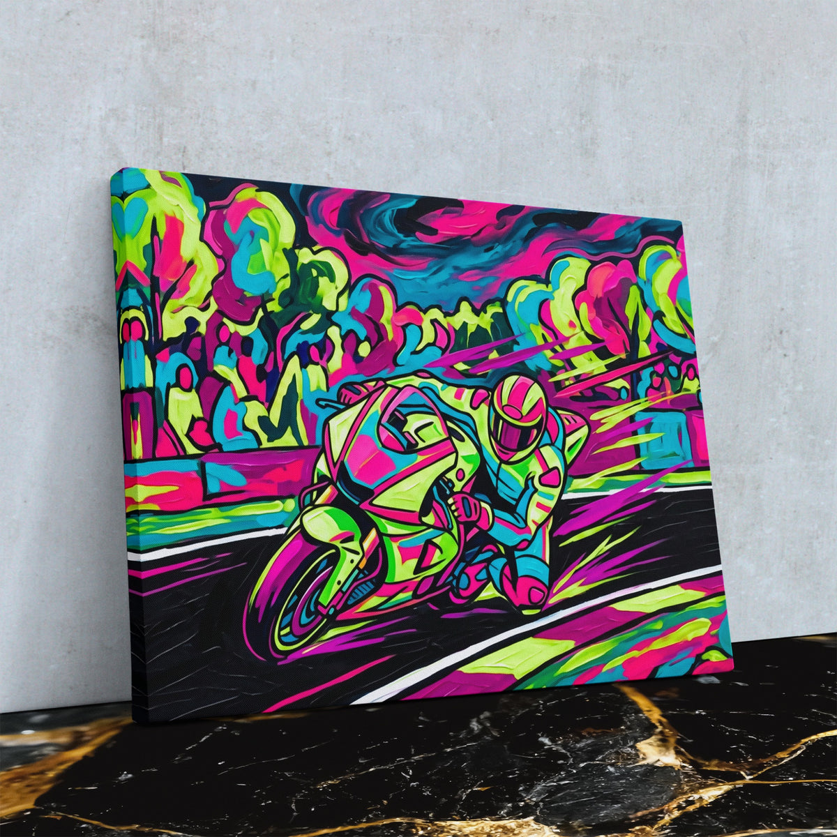 Neon Motorcycle Rush — Neon Motorcycle Rush Against Wall4x5 Reflect 13