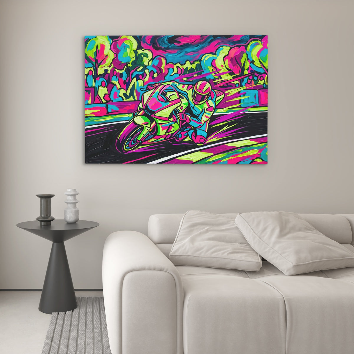 Neon Motorcycle Rush — Neon Motorcycle Rush Luxury White Couch 193