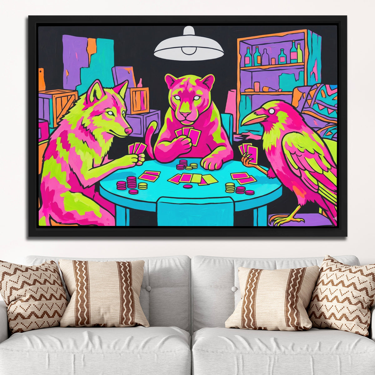 Neon Poker Night — Neon Poker Night White Groovy Couch Close 274