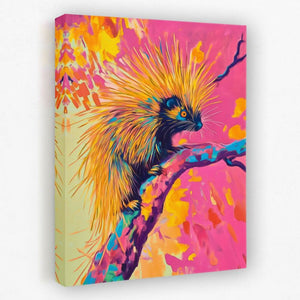 Neon Porcupine Glow - Animals Canvas Wall Art