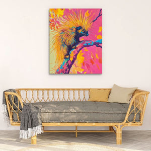 Neon Porcupine Glow - Animals Wall Art in Black Frame