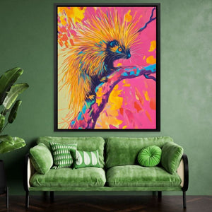 Neon Porcupine Glow - Oversized Animals Canvas Wall Art