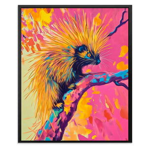 Neon Porcupine Glow - Wall Art in Black Frame