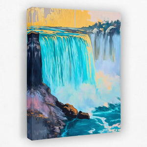 Niagara Falls in Gold and Blue - Landscapes Canvas Wall Art