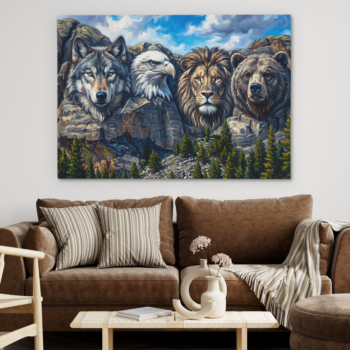 Noble Beasts Carved — Noble Beasts Carved Brown Couch 32