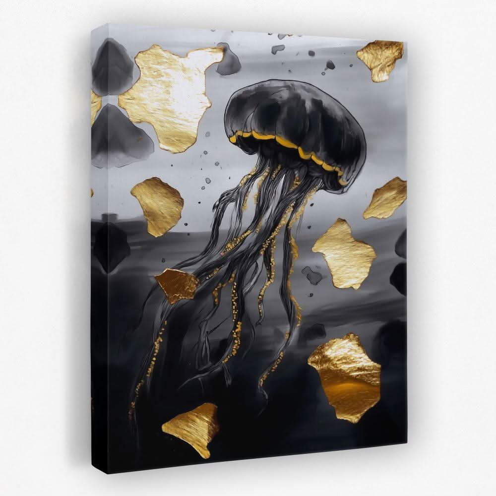 Noir Gold Jellyfish - Coastal Canvas Wall Art