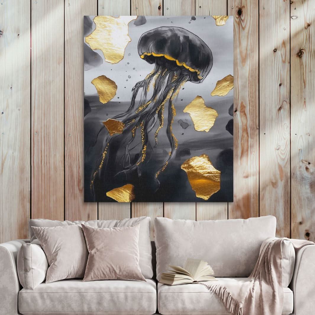 Noir Gold Jellyfish - Luxury Wall Art