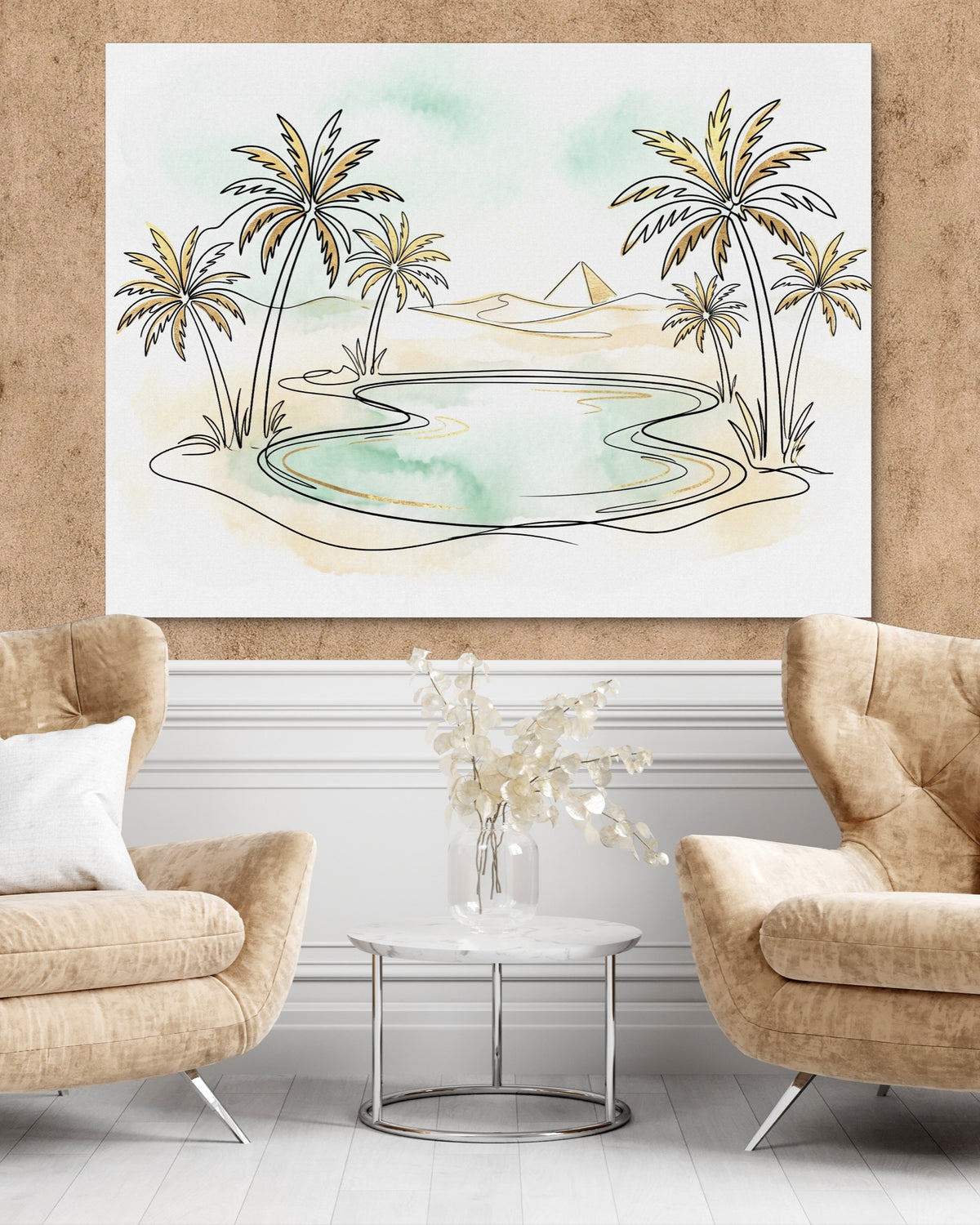 Oasis Pyramid Desert — oasis pyramid desert psd clay wall tan chairs 1land flush print