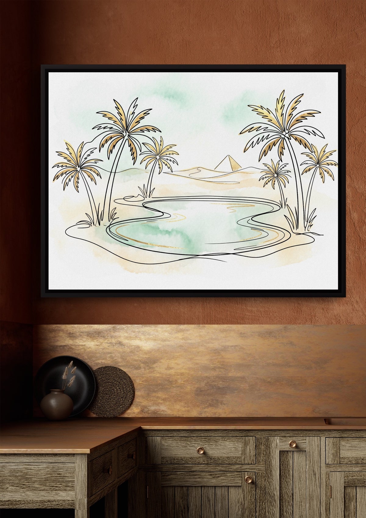 Oasis Pyramid Desert — oasis pyramid desert sq brown luxe 1land framed black