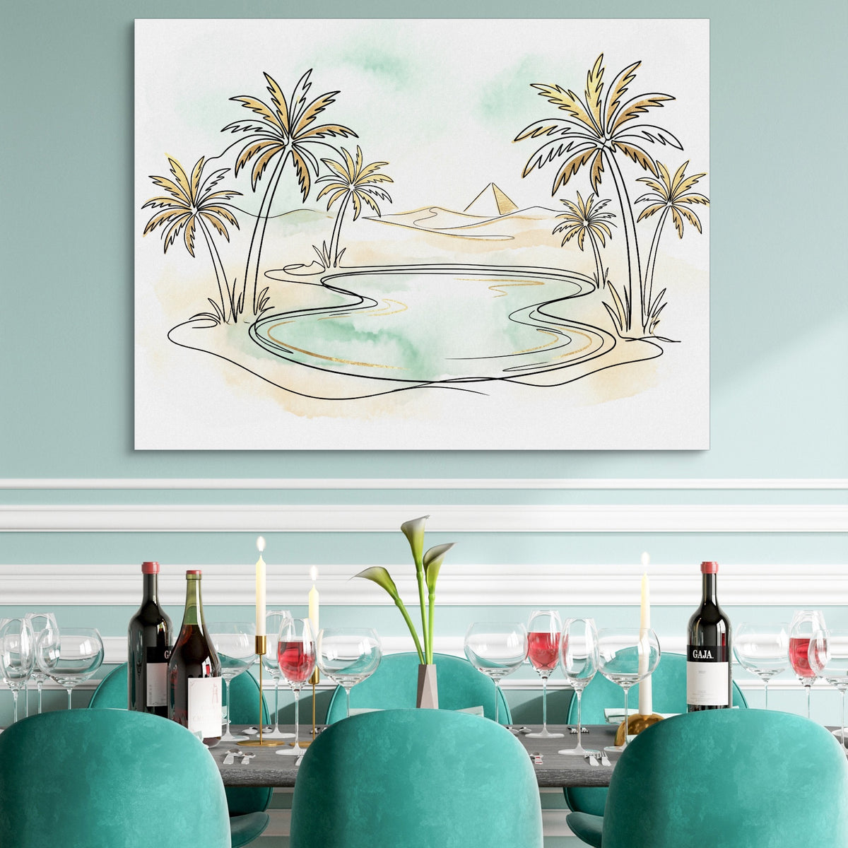 Oasis Pyramid Desert — oasis pyramid desert sq teal dining room 1land flush print