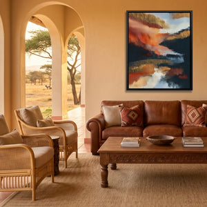 Ocean Ink Wash canvas wall art, room view