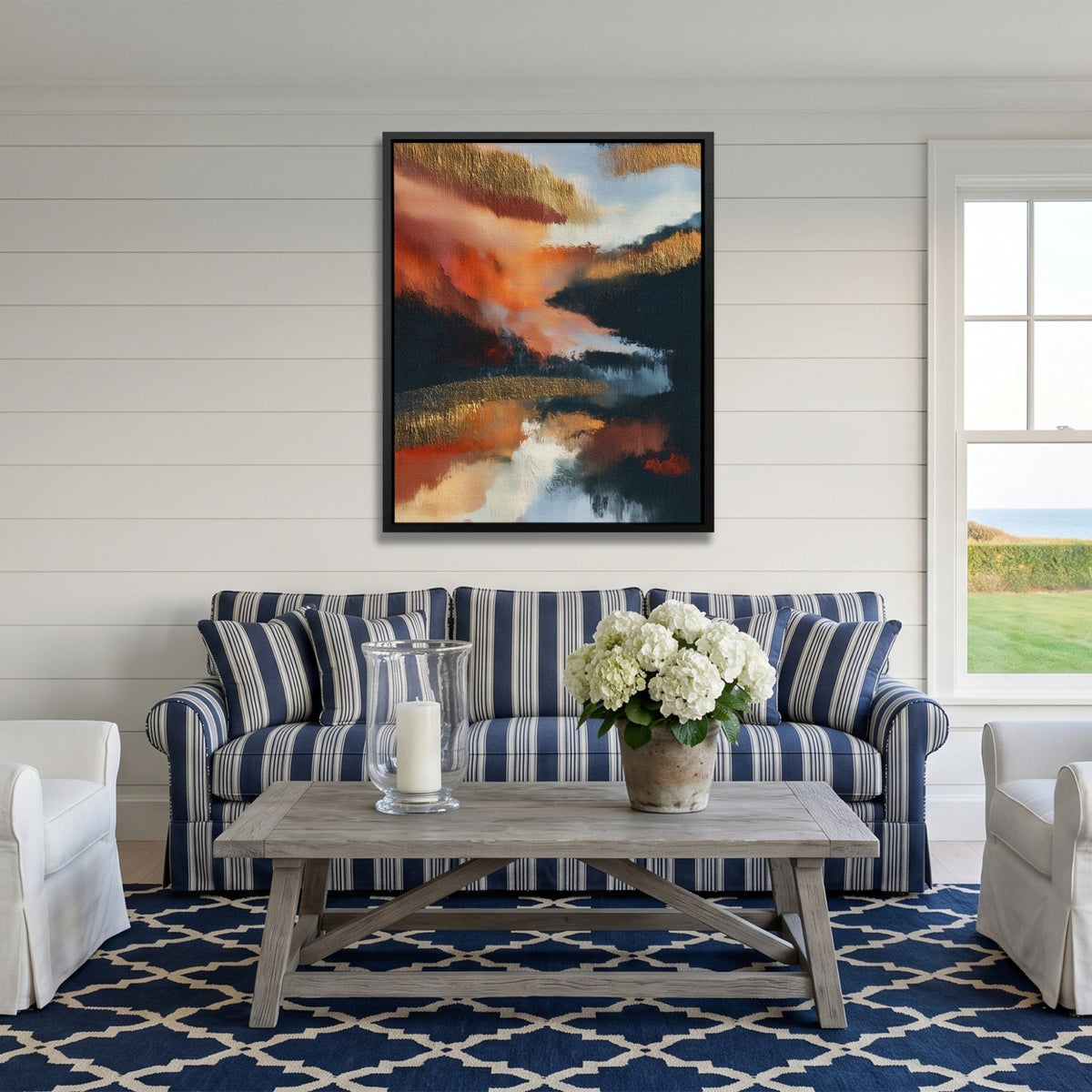 Ocean Ink Wash canvas wall art, room view