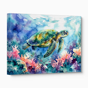 Ocean Turtle Swim — ocean turtle swim angled flush print