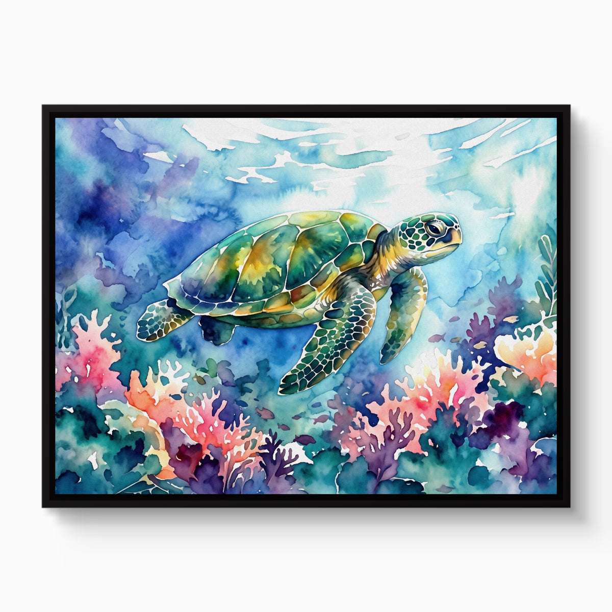 Ocean Turtle Swim — ocean turtle swim white studio framed black