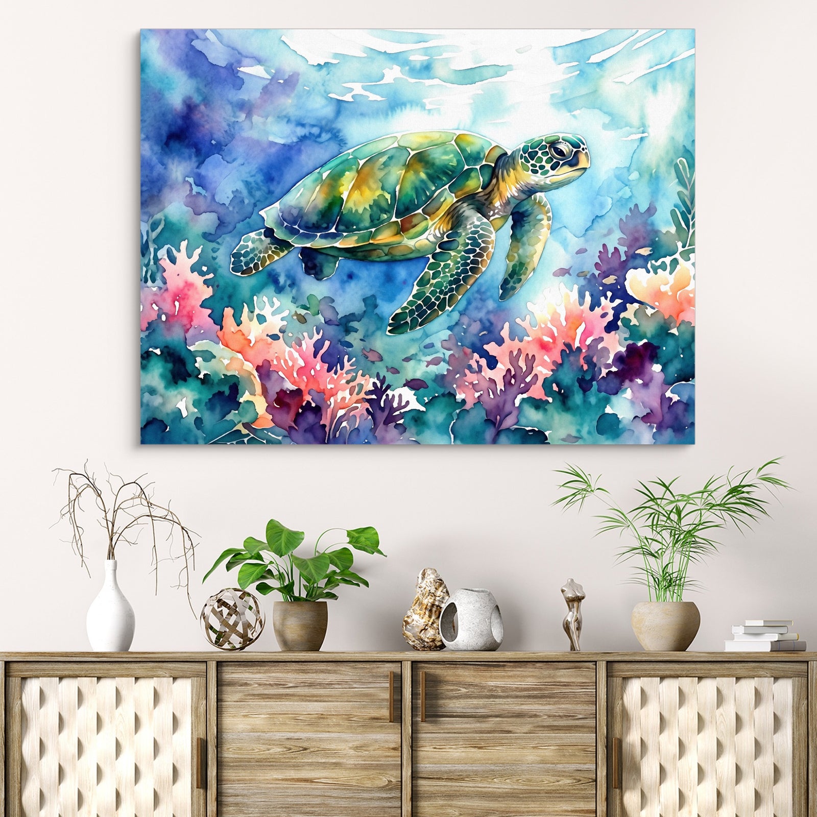 Ocean Turtle Swim — ocean turtle swim white studio framed black