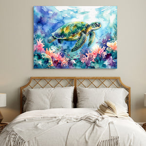 Ocean Turtle Swim — ocean turtle swim sq white bedroom 1land flush print