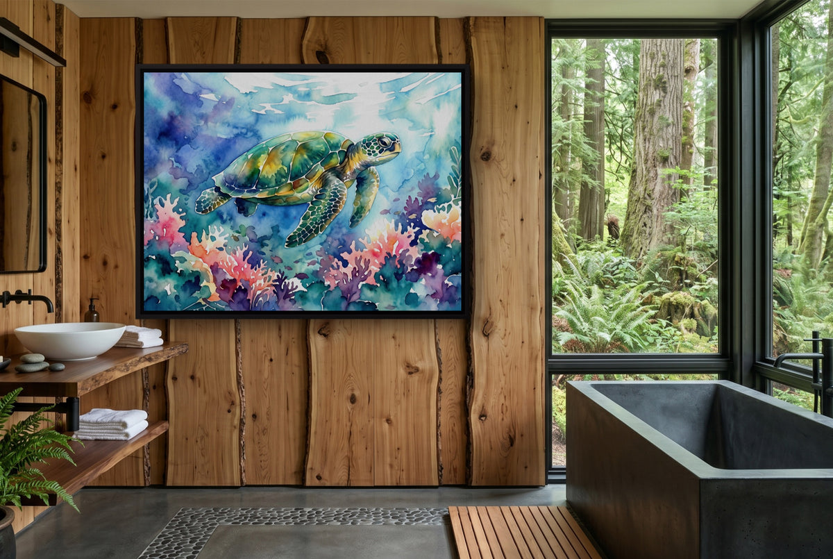 Ocean Turtle Swim — ocean turtle swim wooden bathroom with window 1land framed black