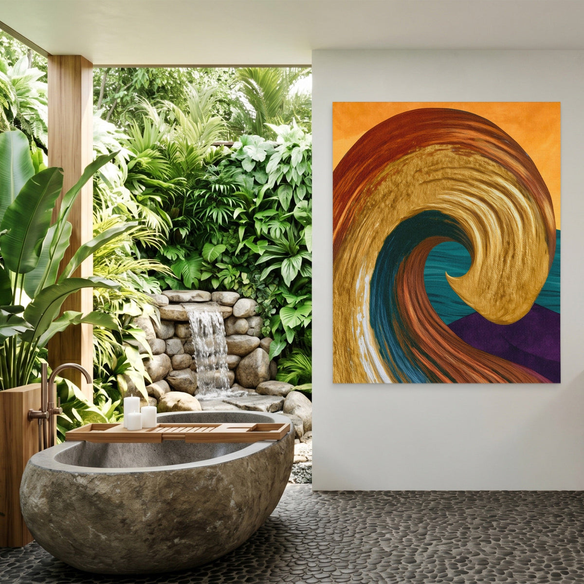 Ochre Wave Momentum canvas wall art, room view
