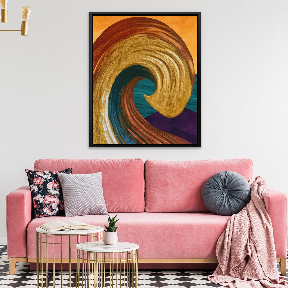 Ochre Wave Momentum canvas wall art, room view