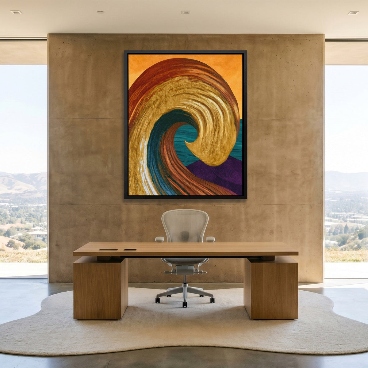 Ochre Wave Momentum canvas wall art, room view