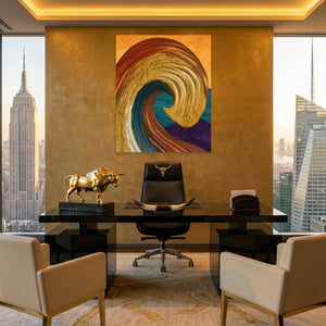 Ochre Wave Momentum canvas wall art, room view
