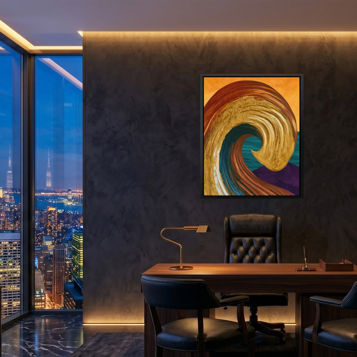 Ochre Wave Momentum canvas wall art, room view