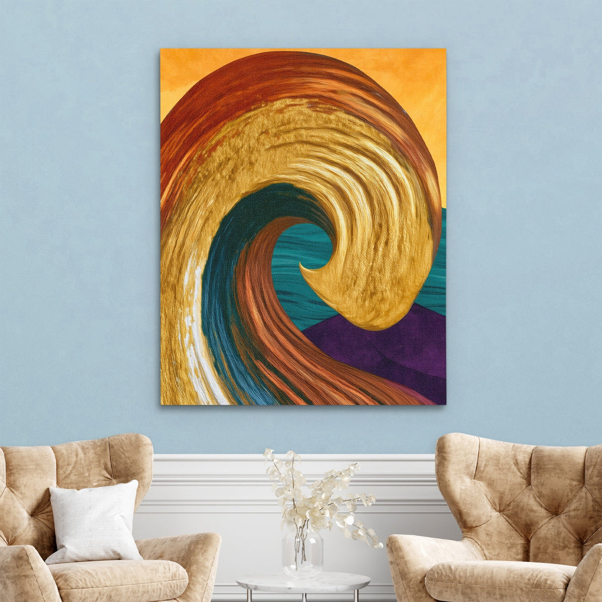 Ochre Wave Momentum canvas wall art, room view