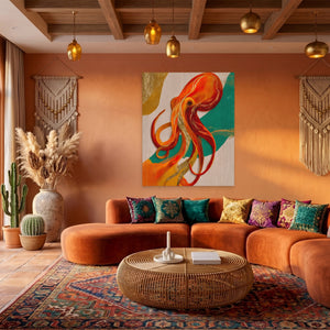 Octopus Flowing Line canvas wall art, room view