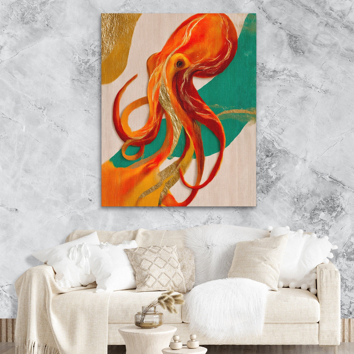 Octopus Flowing Line canvas wall art, room view