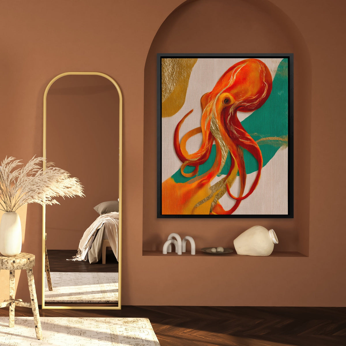 Octopus Flowing Line canvas wall art, room view