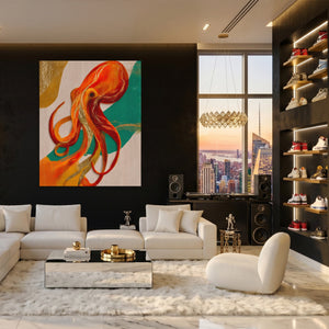 Octopus Flowing Line canvas wall art, room view