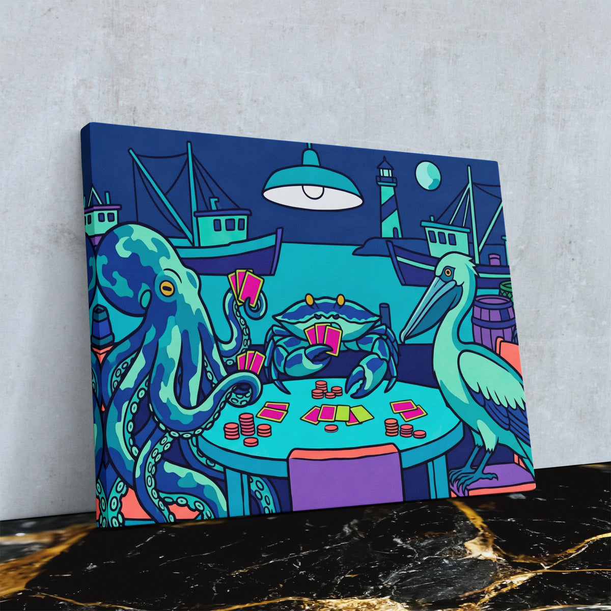 Octopus Midnight Poker — Octopus Midnight Poker Against Wall4x5 Reflect 2