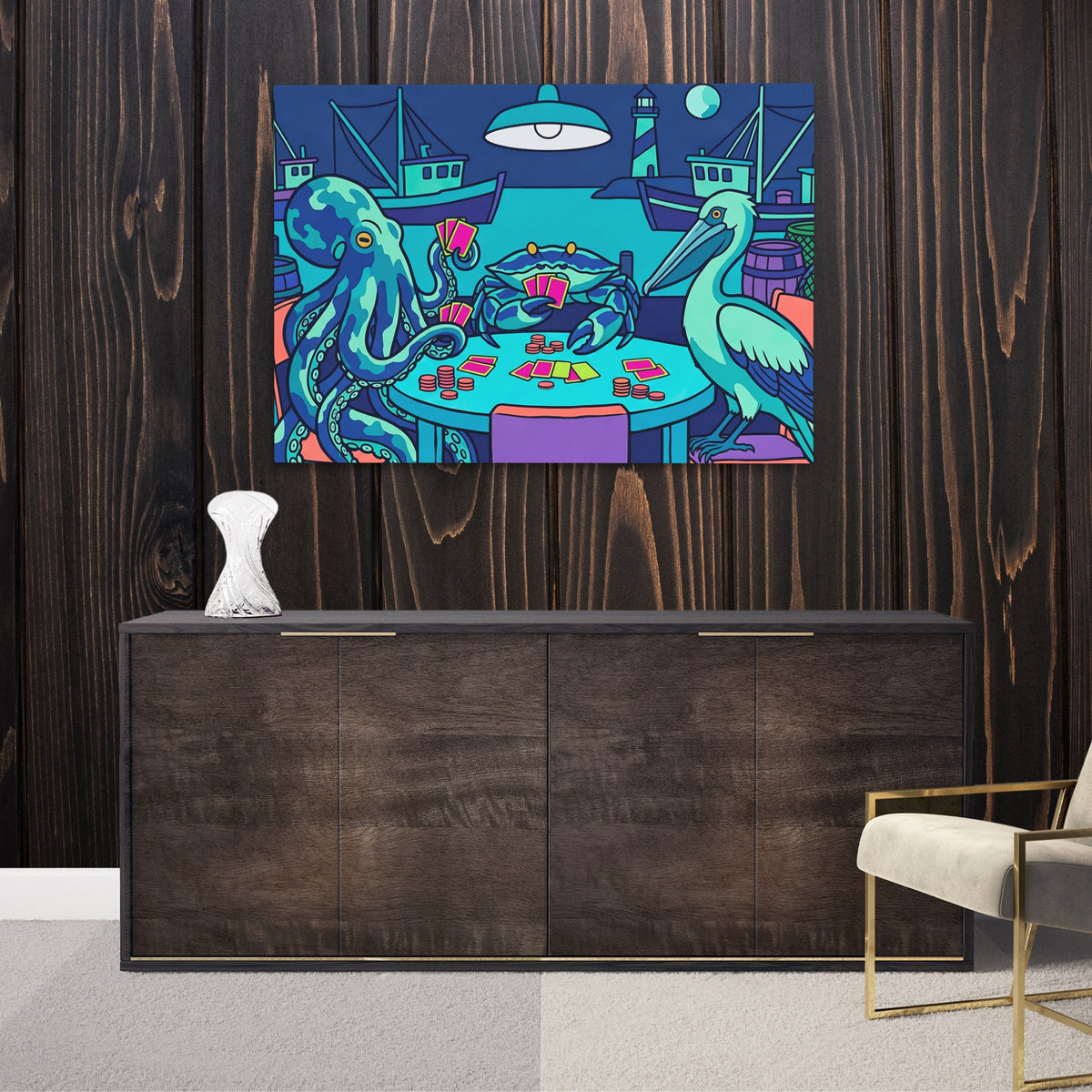 Octopus Midnight Poker — Octopus Midnight Poker Luxurious Room Wood Walls 173