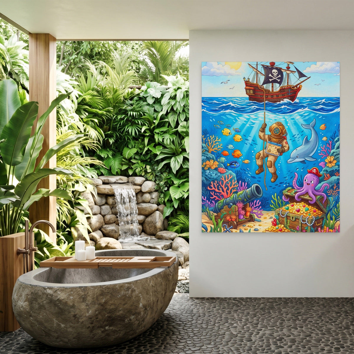 Octopus Underwater Kingdom canvas wall art, room view