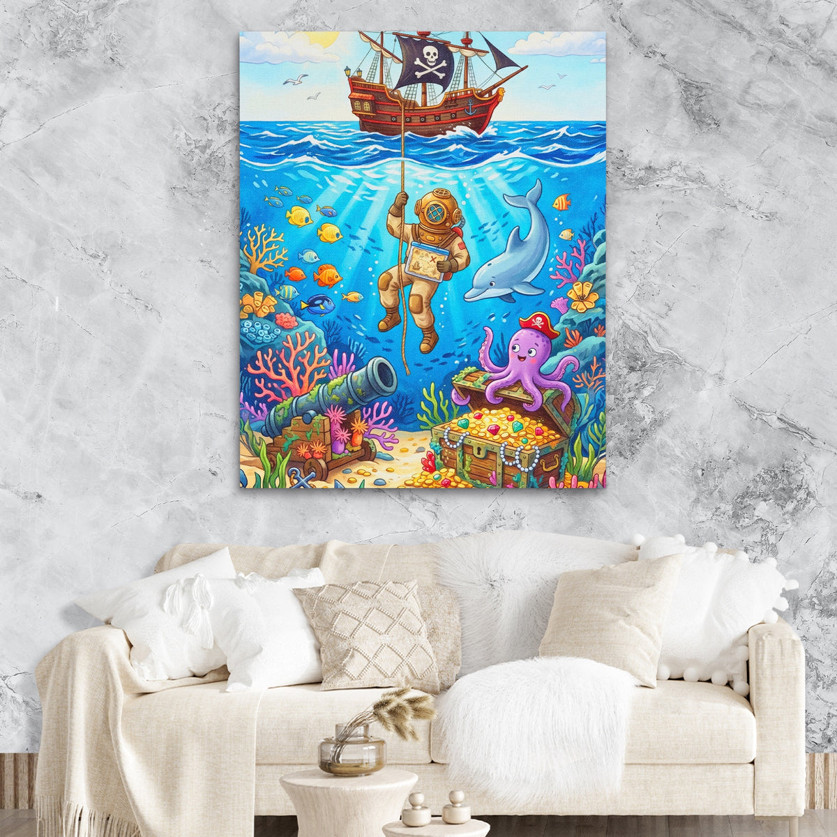 Octopus Underwater Kingdom — Octopus Underwater Kingdom Lux Couch Marble Walls 177