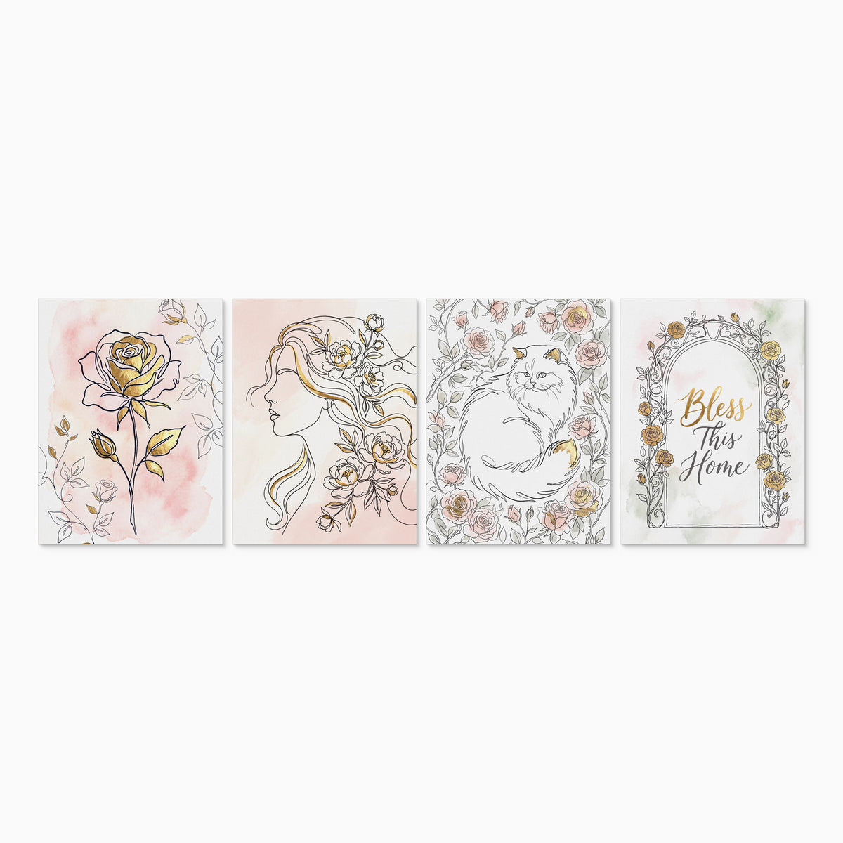 Pink Golden Roses 4-Piece Set set mockup — on-white