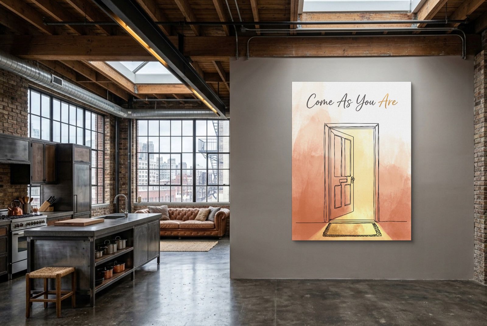 Open Door Welcome — open door welcome white studio framed black